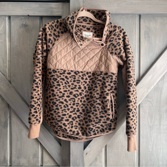 Abercrombie & Fitch Snap Up Pullover Leopard Cheetah Print quilt brown black XXS - Picture 2 of 12